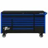 Best Pirce 🌟 DX Series 72 in. 17-Drawer Roller Cabinet Tool Chest with Mag Wheels in Black with Blue Drawer Pulls by Extreme Tools 👍 -Sunex Tools Sales black gloss powder coat finish with blue powder coated drawer pulls extreme tools tool cabinets dx722117rcbkbl 64 1000
