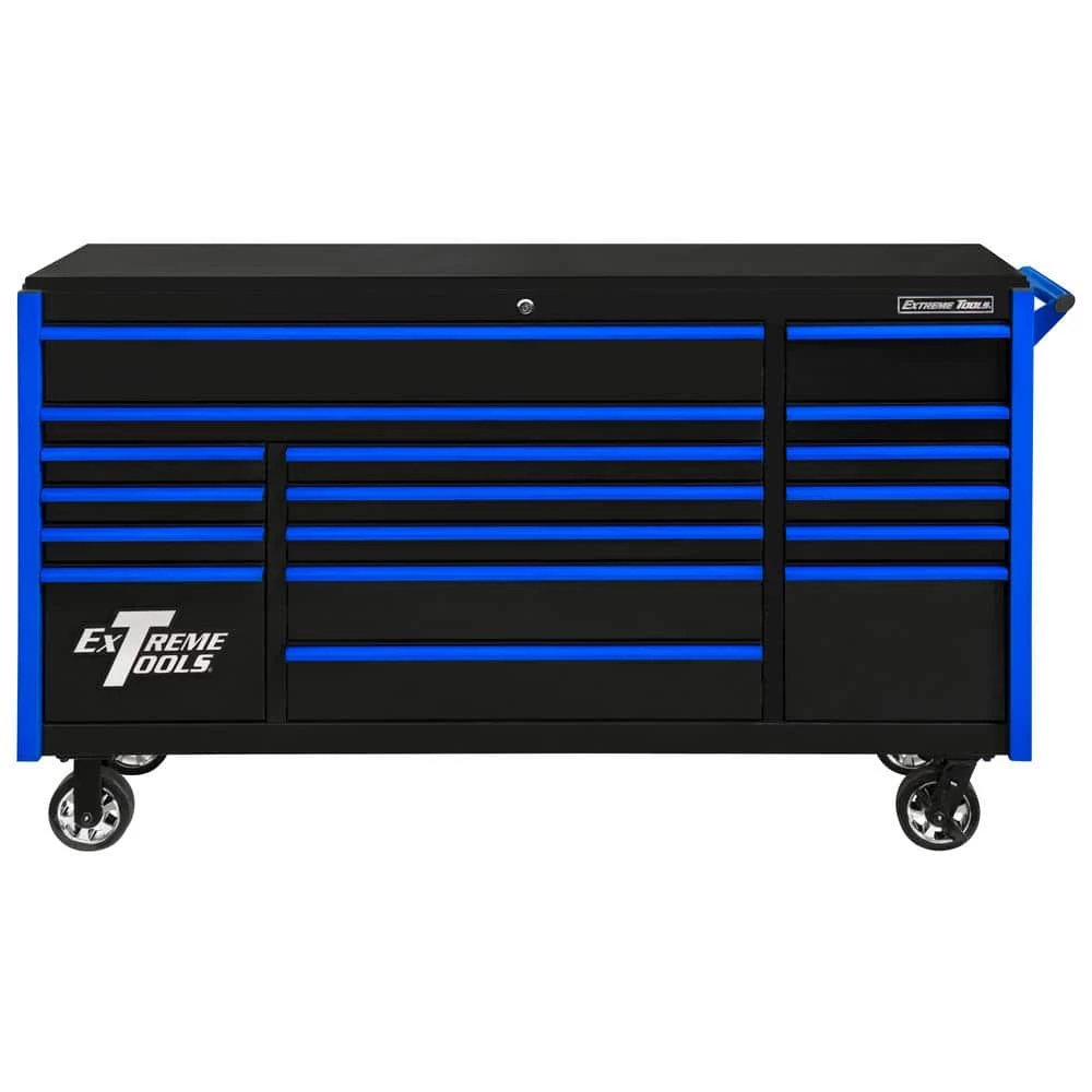 Best deal 😉 EXQ 72 in. 17-Drawer Black Professional Triple Bank Roller Cabinet 300 lbs. Slides with Blue Drawer Pulls by Extreme Tools 👏 3 Best deal 😉 EXQ 72 in. 17-Drawer Black Professional Triple Bank Roller Cabinet 300 lbs. Slides with Blue Drawer Pulls by Extreme Tools 👏
