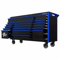 Best deal 😉 EXQ 72 in. 17-Drawer Black Professional Triple Bank Roller Cabinet 300 lbs. Slides with Blue Drawer Pulls by Extreme Tools 👏 7 Best deal 😉 EXQ 72 in. 17-Drawer Black Professional Triple Bank Roller Cabinet 300 lbs. Slides with Blue Drawer Pulls by Extreme Tools 👏 -Sunex Tools Sales black gloss powder coat with blue drawer pulls and trim extreme tools tool cabinets ex7217rcqbkbl c3 1000
