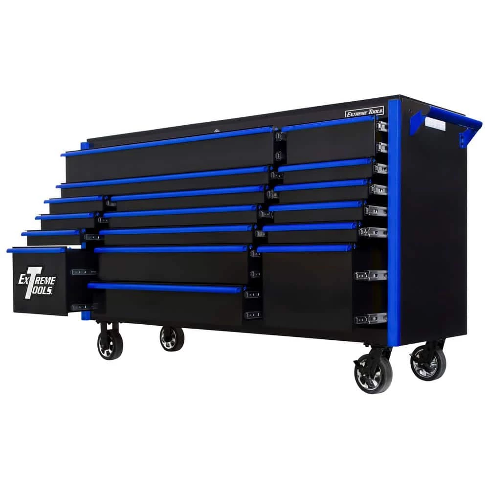Best deal 😉 EXQ 72 in. 17-Drawer Black Professional Triple Bank Roller Cabinet 300 lbs. Slides with Blue Drawer Pulls by Extreme Tools 👏 5 Best deal 😉 EXQ 72 in. 17-Drawer Black Professional Triple Bank Roller Cabinet 300 lbs. Slides with Blue Drawer Pulls by Extreme Tools 👏 - Image 3