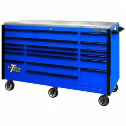New ✔️ EXQ 72 in. 17-Drawer Blue Professional Triple Bank Roller Cabinet Tool Chest with Black Drawer Pulls by Extreme Tools 🎁