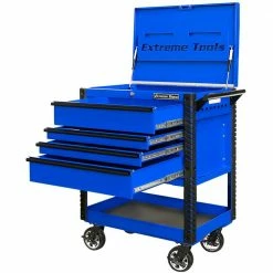 Best Pirce 😀 Professional 33 in. Deluxe 4-Drawer Tool Utility Cart with Bumpers in Blue by Extreme Tools 👏 -Sunex Tools Sales blue gloss powder coat finish with black anodized drawer pulls extreme tools tool carts ex3304tcblbk 77 1000