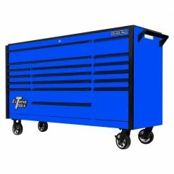 Sunex Tools Sales 31 Coupon ๐ฏ DX Series 72 in. 17-Drawer Roller Cabinet Tool Chest in Blue with Mag Wheels and Black Drawer Pulls by Extreme Tools ๐