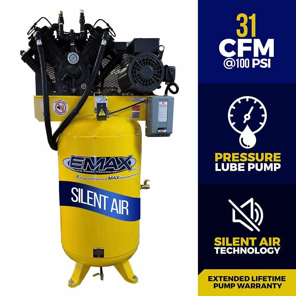 Best Sale โค๏ธ Industrial Series 80 Gal. 7.5 HP 1-Phase Silent Air Electric Air Compressor with Pressure Lubricated Pump by EMAX ๐ 3 Best Sale โค๏ธ Industrial Series 80 Gal. 7.5 HP 1-Phase Silent Air Electric Air Compressor with Pressure Lubricated Pump by EMAX ๐