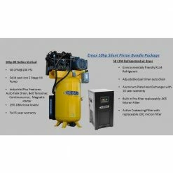 Hot Sale 🛒 Industrial Plus 80 Gal. 10 HP 1-Phase 2-Stage Silent Air Electric Pressure Lube Air Compressor with 58 CFM Dryer Bundle by EMAX 🎁 -Sunex Tools Sales emax stationary air compressors hsp10v080v1pk 40 1000