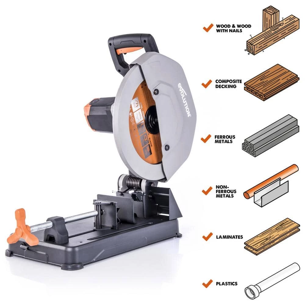 New 🤩 15 Amp 14 in. Chop Saw with V-Block and Multi-Material 32-T Blade by Evolution Power Tools 🔥 4 New 🤩 15 Amp 14 in. Chop Saw with V-Block and Multi-Material 32-T Blade by Evolution Power Tools 🔥 - Image 2