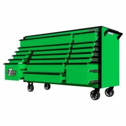 Deals 😀 DX Series 72 in. 17-Drawer Roller Cabinet Tool Chest with Mag Wheels in Green with Black Drawer Pulls by Extreme Tools 🔔 -Sunex Tools Sales green gloss powder coat finish with black powder coated drawer pulls extreme tools tool cabinets dx722117rcgnbk c3 1000