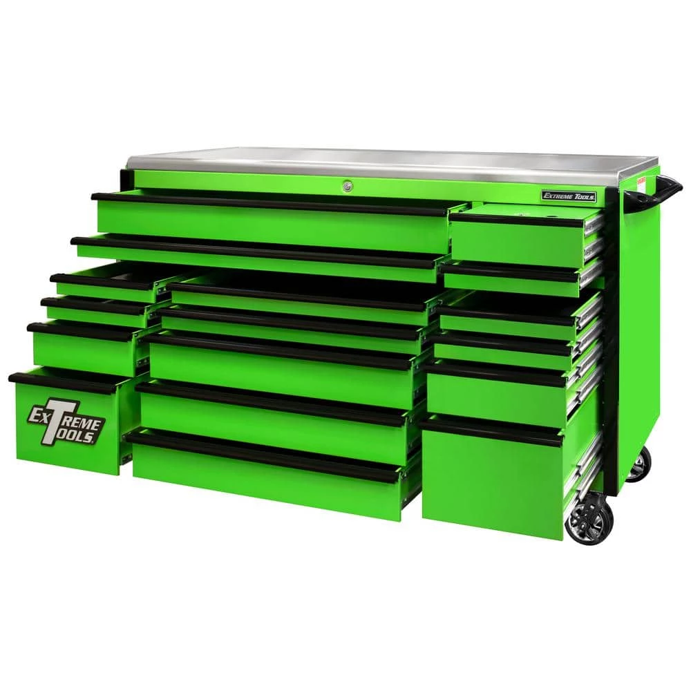 Promo โญ EXQ 72 in. 17-Drawer Green Professional Triple Bank Roller Cabinet 300 lbs. Slides with Black Drawer Pulls by Extreme Tools ๐ฅ 5 Promo โญ EXQ 72 in. 17-Drawer Green Professional Triple Bank Roller Cabinet 300 lbs. Slides with Black Drawer Pulls by Extreme Tools ๐ฅ - Image 3