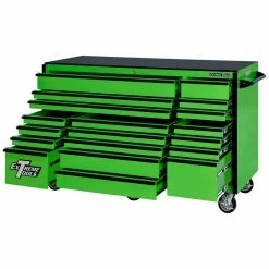 Best Sale 🎉 RX Series 72 in. 19 -Drawer Roller Cabinet Tool Chest in Green with Black Handles by Extreme Tools 😍 -Sunex Tools Sales green high gloss powder coat finish with black anodized drawer pulls extreme tools tool cabinets rx722519rcgnbk x c3 1000