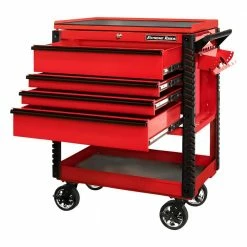 Best reviews of 😉 Professional 33 in. Deluxe 4-Drawer Tool Utility Cart with Bumpers in Red by Extreme Tools ⌛ -Sunex Tools Sales red gloss powder coat finish with black anodized drawer pulls extreme tools tool carts ex3304tcrdbk 77 1000