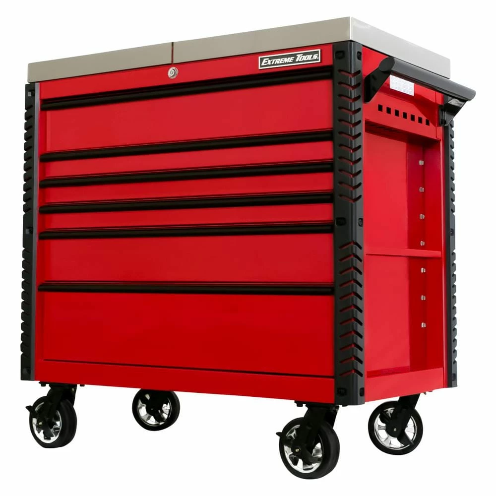 Coupon 👍 EX Professional 41 in. 6-Drawer Tool Utility Cart with Stainless Steel Slider Top and Bumpers in Red by Extreme Tools 🥰 3 Coupon 👍 EX Professional 41 in. 6-Drawer Tool Utility Cart with Stainless Steel Slider Top and Bumpers in Red by Extreme Tools 🥰