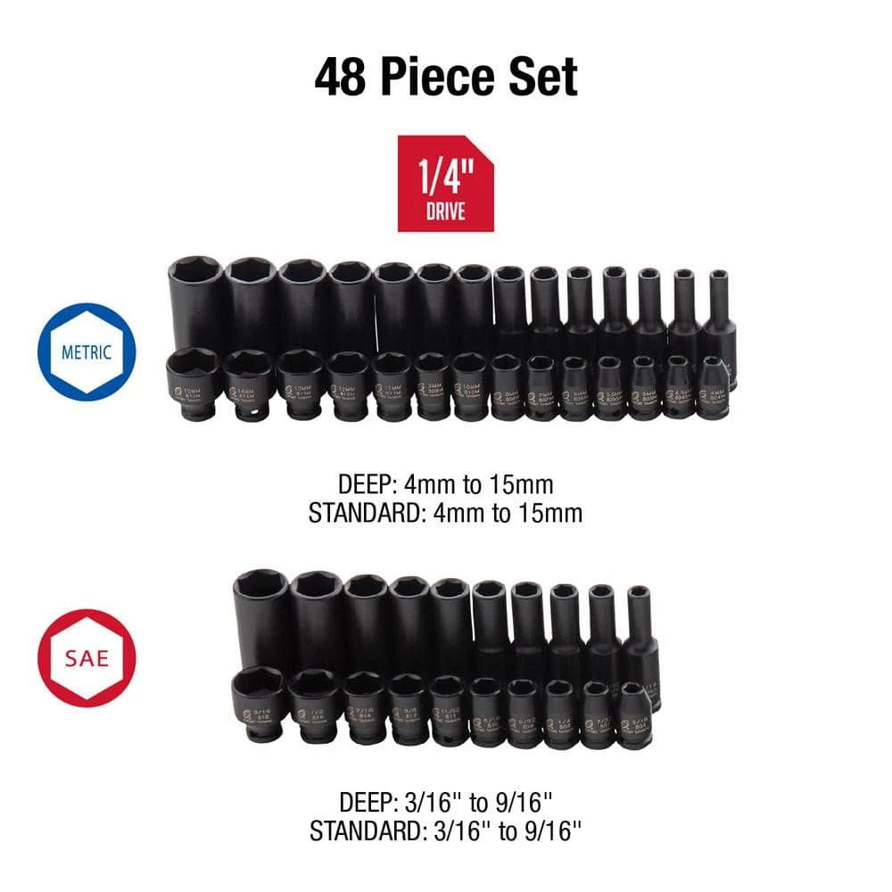 Outlet 🥰 1/4 in. Drive SAE and Metric Impact Socket Set (48-Piece) by SUNEX TOOLS 🥰 4 Outlet 🥰 1/4 in. Drive SAE and Metric Impact Socket Set (48-Piece) by SUNEX TOOLS 🥰 - Image 2