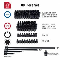 Outlet 🥰 3/8 in. Drive Master Impact Socket Set (80-Piece) by SUNEX TOOLS 🌟 -Sunex Tools Sales sunex tools impact socket sets 3580 c3 1000
